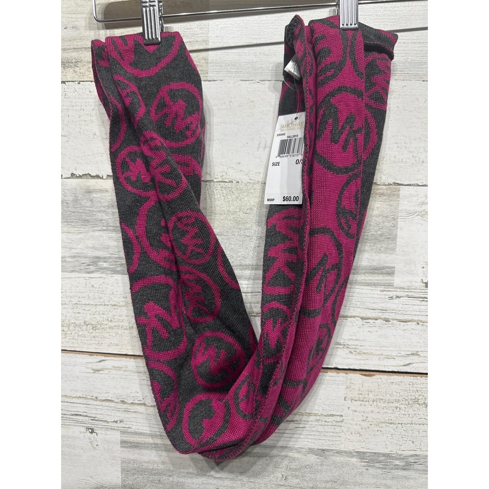 Michael Kors Infinity Scarf Womens OS Pink Grey Logo Knit NWT